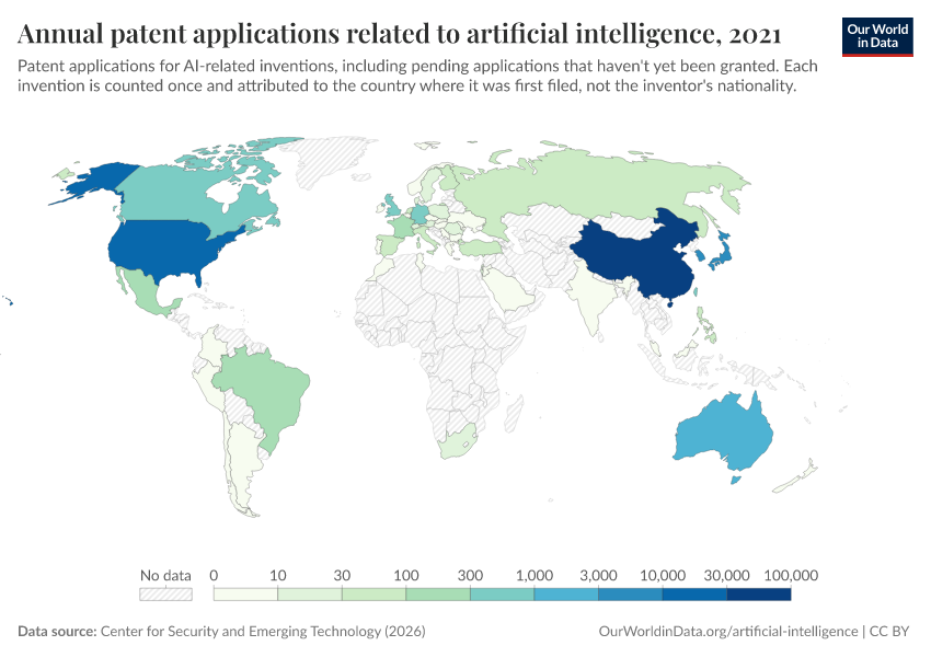 A thumbnail of the "Annual patent applications related to artificial intelligence" chart